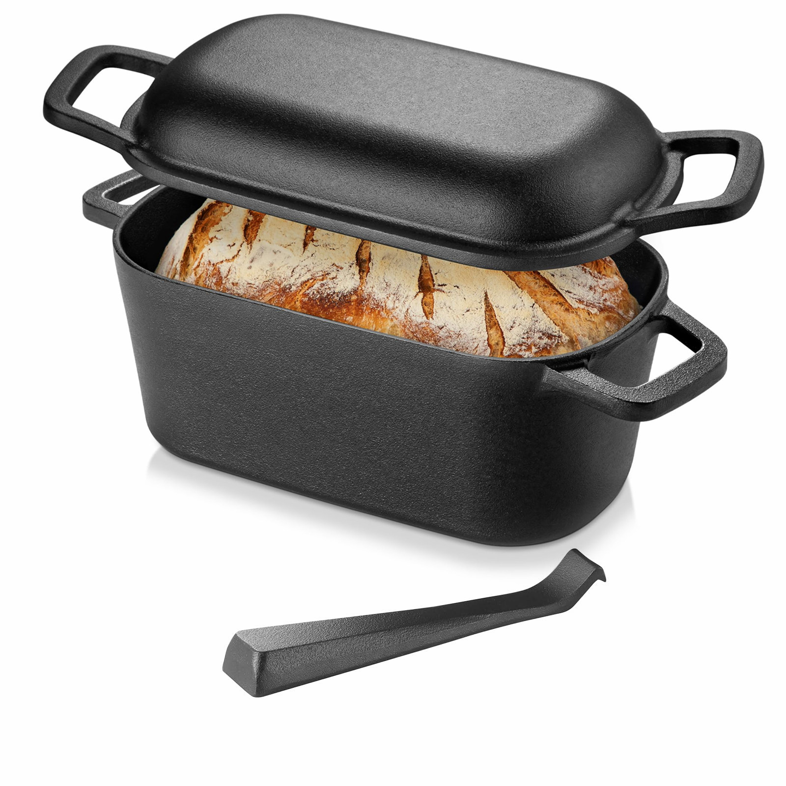 Cast Iron Tetsubin - หม้อดัตช์โอ븐สำหรับอบขนมปัง ซาวโดว์ ลอฟ พาน 2in1 หม้อเหล็กหล่อรูปวงรี