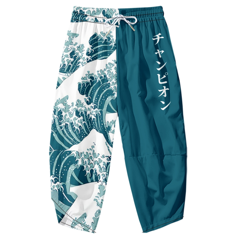 Kimono Yukata Cotton - The Great Wave of Kanagawa กางเกงกิโมโนผู้ชายเสื้อผ้าเอเชียกางเกงอาบน้ํา