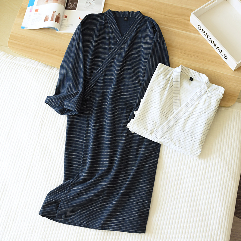 Kimono Yukata Cotton - ฤดูใบไม้ผลิและฤดูร้อนสไตล์ญี่ปุ่นใหม่กิโมโนผู้ชายเสื้อคลุมอาบน้ําผ้าฝ้าย 100% ลาย Nightgown PLUS ขนาด