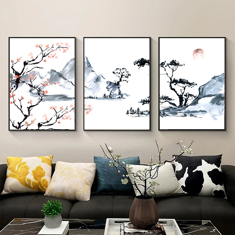 Japanese Lifestyle Home - สไตล์ญี่ปุ่นต้นซากุระภาพวาดสีน้ำมันบนผ้าใบโปสเตอร์พิมพ์ศิลปะบนผนังแบบเรียบง่ายสมัยใหม่ตกแต่งห้องนอนห้องนั่งเล่น