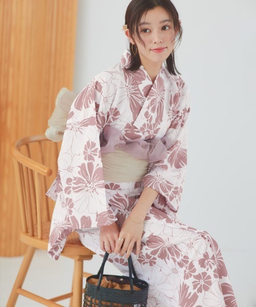 Kimono Yukata Cotton - ชุดยูกาตะแบบดั้งเดิม ผ้าฝ้ายลินิน ชุดเดรสเด็กผู้หญิง สีชมพู ลายดอกทานตะวัน แฟชั่นฤดูร้อน