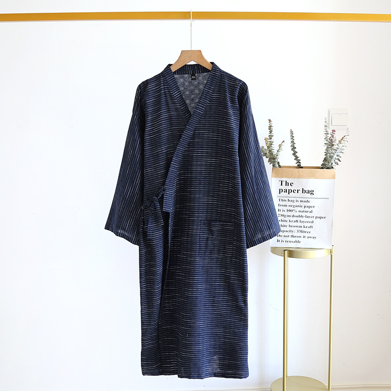 Kimono Yukata Cotton - ฤดูใบไม้ผลิและฤดูร้อนสไตล์ญี่ปุ่นใหม่กิโมโนผู้ชายเสื้อคลุมอาบน้ําผ้าฝ้าย 100% ลาย Nightgown PLUS ขนาด