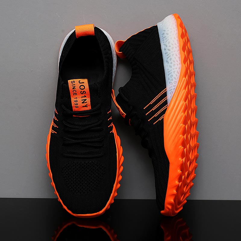 Japanese Lifestyle Name - Plusขนาดน้ำหนักเบาAir Mesh Menกีฬารองเท้าผู้หญิงรองเท้าผ้าใบManสีส้มสีดำBreathableรองเท้าผู้ชายกีฬาgym D-436