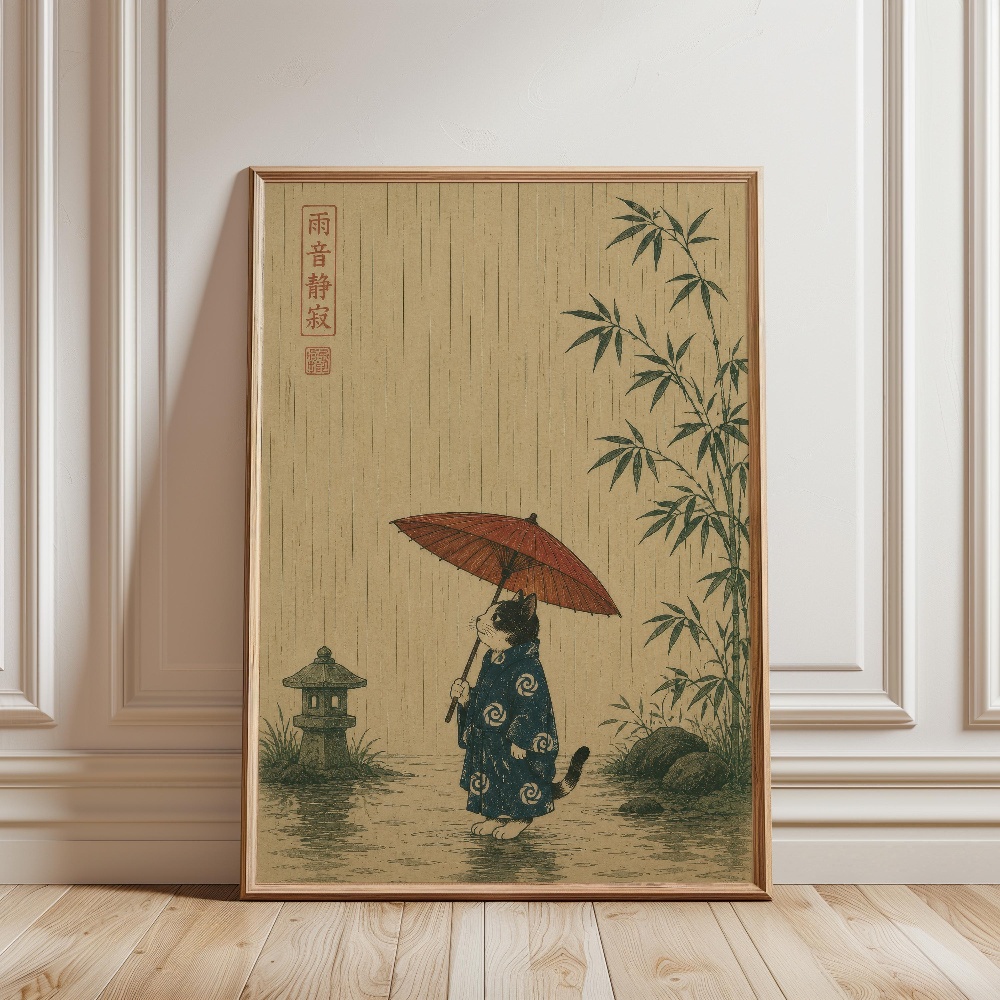 แมวดำกินราเมน สวนในวันฝนตก ภาพ - Japanese Lifestyle Home บทวิจารณ์และราคา