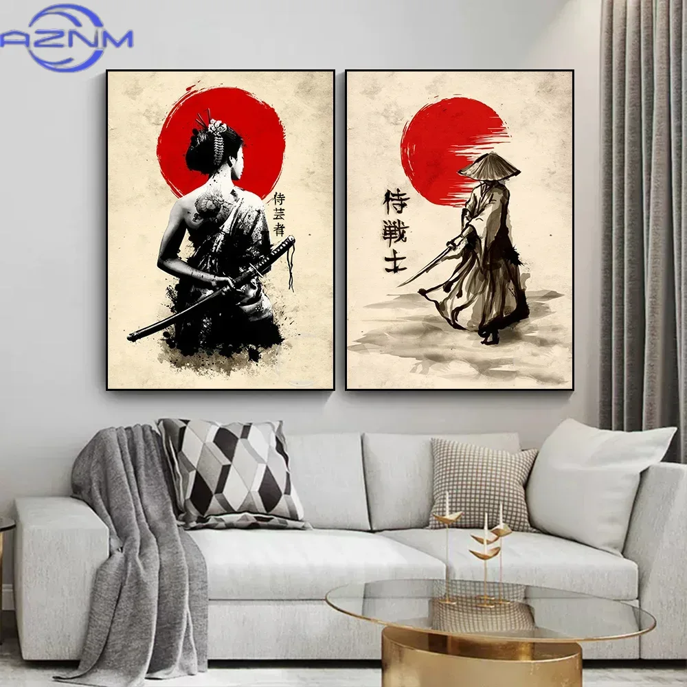 AZNM ภาพวาดบนผืนผ้าใบศิลปะซามู - Japanese Lifestyle Home บทวิจารณ์และราคา